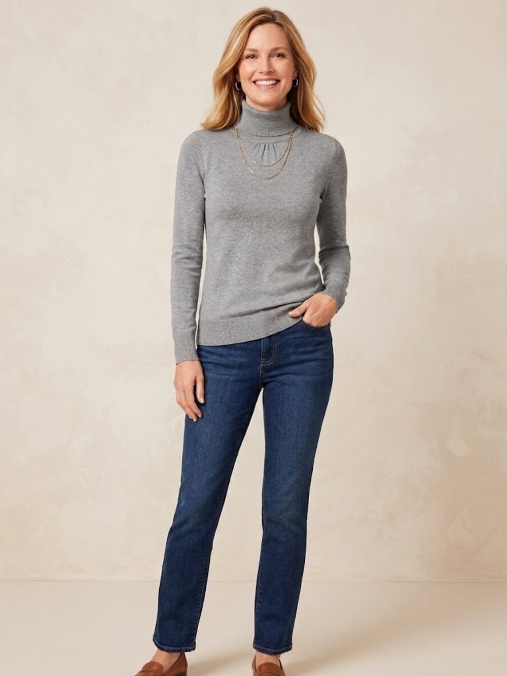 Talbots 100% Pima Cotton Fine-Knit Turtleneck Sweater in Gray